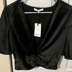 Ro & De Black Satin Twist Front Blouse